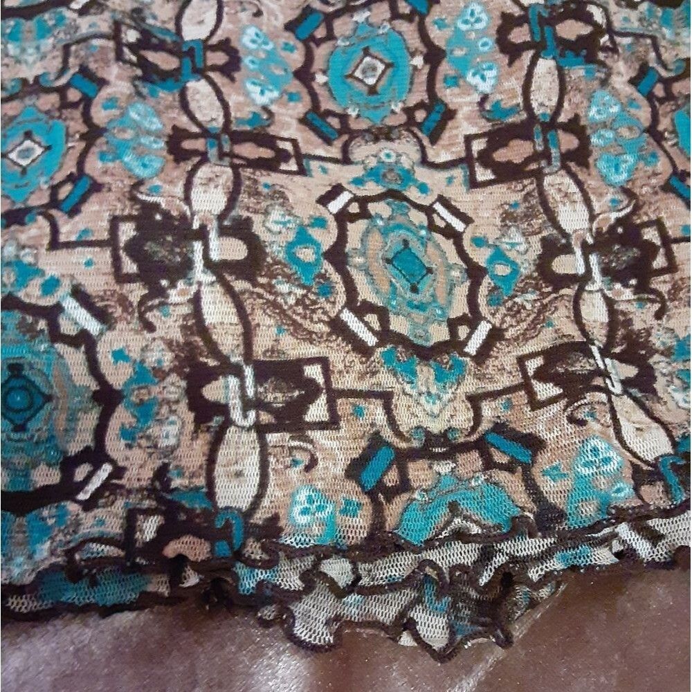 Vintage 2Pc Brown and Turquoise Fully Lined Skirt Set Sz MP - Picture 9 of 14